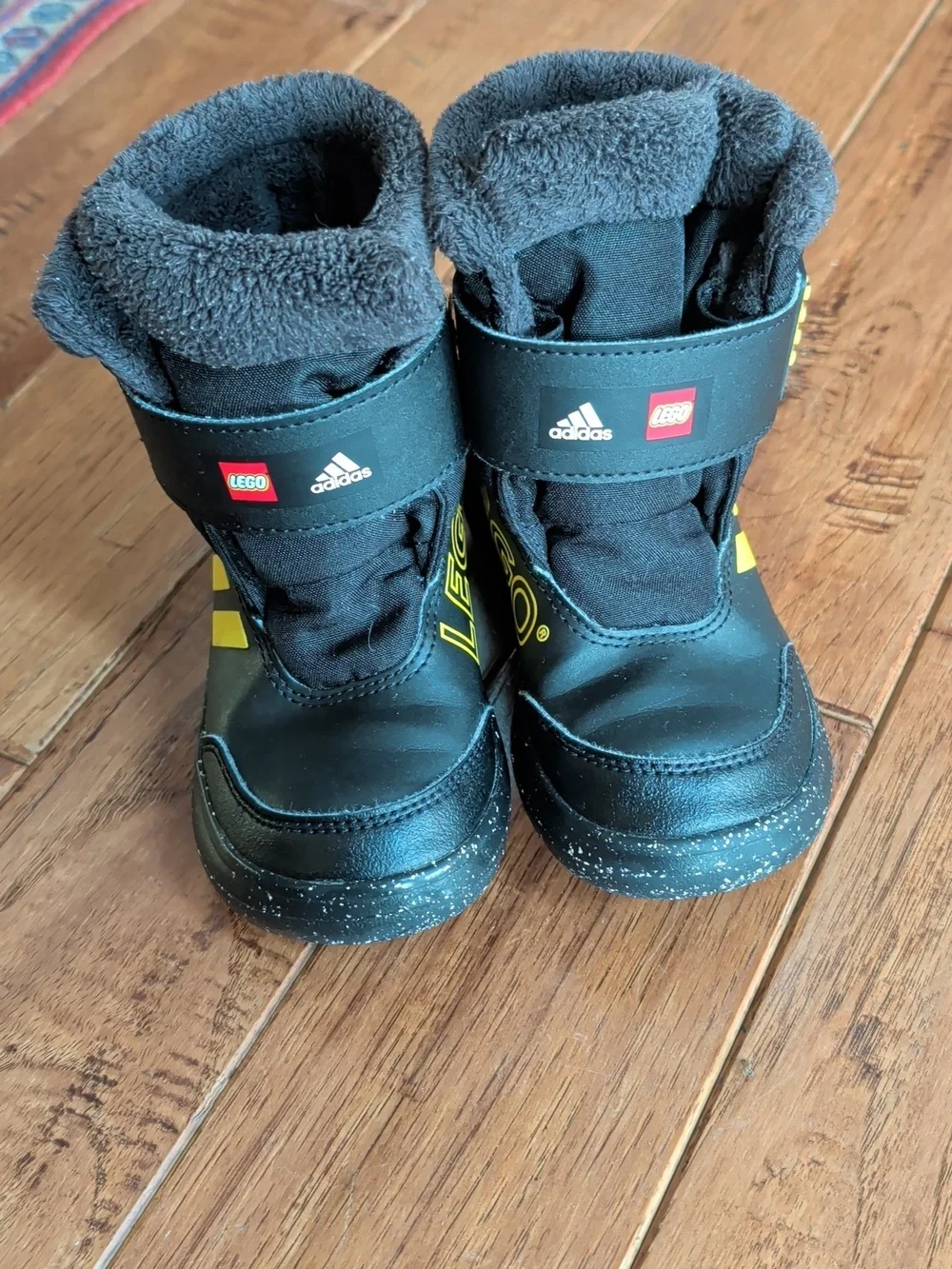 adidas X Lego Winterplay Black Kids Winter Boots with Yellow Accents